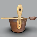Vintage Copper Bucket With Wooden Handle Strainer And Metal Kitchen Tools