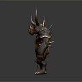 Fantasy Game Character with Red Horns Muscular Body Brown Armor and Clawed Feet