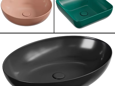 Pink Round Green Square and Black Oval Washbasin Styles for Modern Bathrooms 3d model
