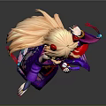 Game and Movie Character Wearing Purple Kimono With Orange Long Hair Red Horns Floral Patterns