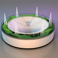 Circular Display Shelves With Grid Structure And Green Grass Surrounding Support Towers 3d model