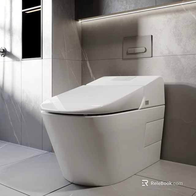 Modern Smart Toilet Design in Contemporary Bathroom with White Ceramic and Gray Wall Tiles 3d model 