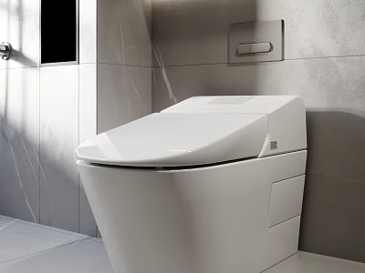 Modern Smart Toilet Design in Contemporary Bathroom with White Ceramic and Gray Wall Tiles 3d model