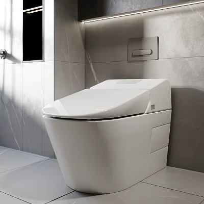 Modern Smart Toilet Design in Contemporary Bathroom with White Ceramic and Gray Wall Tiles 3d model