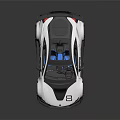 White BMW Sports Car With Black Roof Blue Accents Rear Spoiler And Illuminated Interior