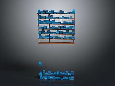 Blue Multi Layered Clothing Rack With Hanging Hooks And Scattered Garments 3d model