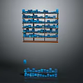 Blue Multi Layered Clothing Rack With Hanging Hooks And Scattered Garments