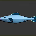 Cartoon Blue Fish Character with Purple Mouth Round Eyes and Blue Fins 3D Model Design