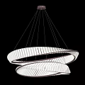 Modern Double Ring Ceiling Pendant Light With Gold Frame And White Striped Shade