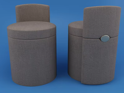 Gray Round Upholstered Ottoman Stools With Decorative Metal Button For Living Room 3d model