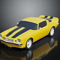 Classic Yellow Two Door Muscle Car Exterior With Black Stripes And White Wheels