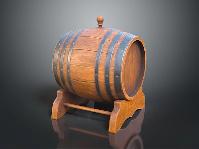 Elegant Decorative Wooden Barrel Ornament With Black Stripes Stand And Top Knob 3d model