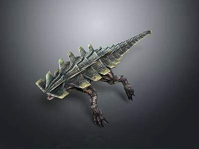 Detailed Mythical Reptilian Creature Model With Scaled Skin And Spiked Back 3d model