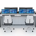 Modern Office Desk Setup With Multiple Monitors Storage Drawers And Ergonomic Chairs 3d model