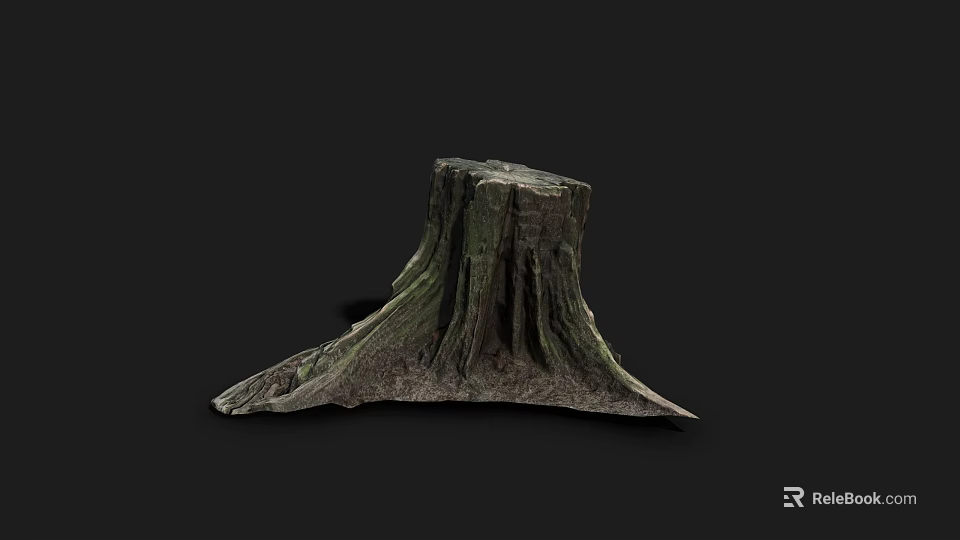 Natural Wooden Tree Stump With Rough Texture On Dark Background 3d model 