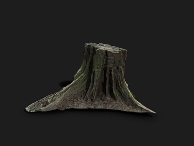 Natural Wooden Tree Stump With Rough Texture On Dark Background 3d model