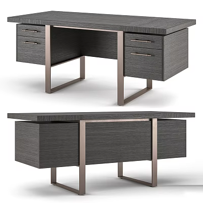 Modern Wooden Desk With Metal Frame And Functional Storage Drawers 3d model