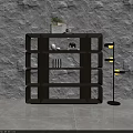 Minimalist Decorative Cabinet With Open Shelves Potted Plant And Floor Lamp Decor Items