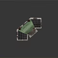 Cartoon Scene Brick And Stone Building With Green Roof Towers Arched Windows Decorative Porch