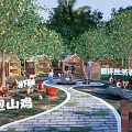 Circular Economy Farming Area With Free Range Chickens Small Wooden Sheds And Green Trees