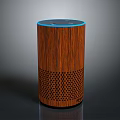 Wooden Cylindrical Smart Speaker With Blue Ring Light And Mesh Grille