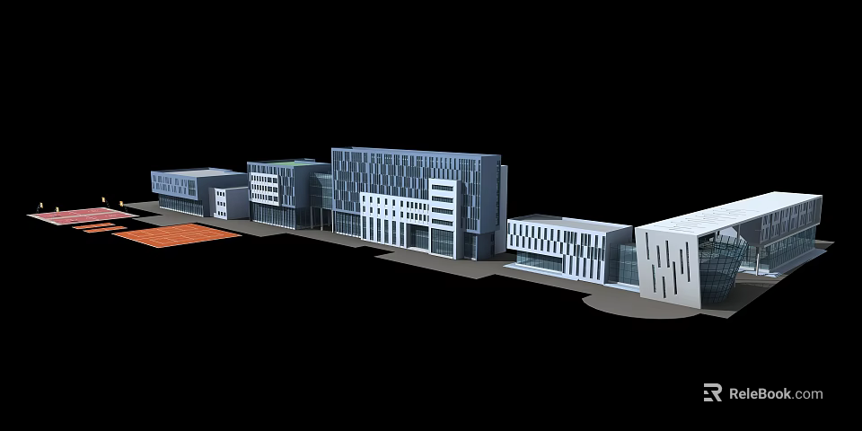 Modern Architectural Complex With Various Building Designs And Contemporary Glass Facades 3d model 