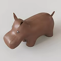 Hippo Shaped Brown Leather Stool With Stitched Details And Animal Design