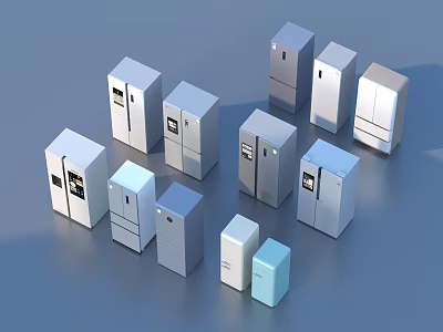 Assorted Refrigerators And Freezers In Various Sizes Colors And Styles For Home Use 3d model