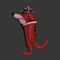 3D Rendered Red Cartoon Fox Character Wearing Purple Hat And White Bow Tie