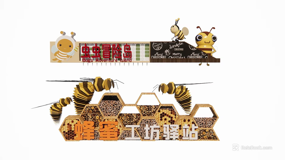 Background Wall with Bee Honeycomb Bug Adventure Island Honey Workshop Elements 3d model 