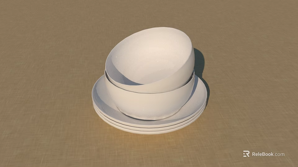 Simple White Tableware Set With Stacked Bowls And Plates For Dining 3d model 