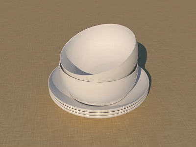 Simple White Tableware Set With Stacked Bowls And Plates For Dining 3d model
