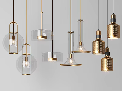 Modern Stylish Pendant Lights With Metal Frames Glass Shades And Gold Accents 3d model