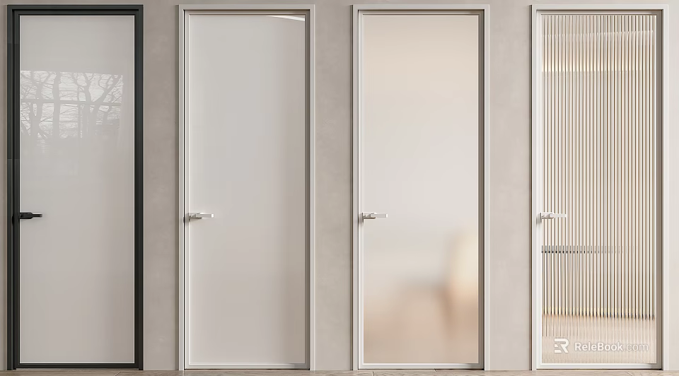 Modern Swing Doors With Glass Panels And Metal Frames In Contemporary Design Styles 3d model 