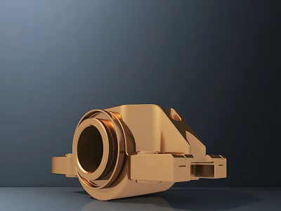 Golden Mechanical Component With Cylindrical Design And Metallic Connecting Parts 3d model