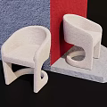 Modern Minimalist Beige Upholstered Single Chair With Curved Backrest And Armrests On Black Red Platform