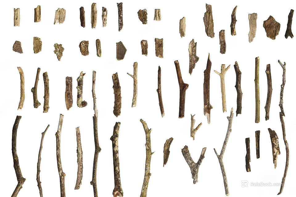 Diverse Natural Stone and Wood Pieces with Various Shapes and Textures 3d model 