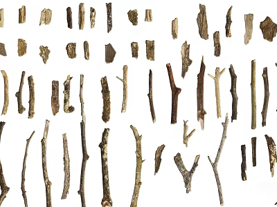 Diverse Natural Stone and Wood Pieces with Various Shapes and Textures 3d model