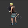 Snowboarder Standing With Yellow Helmet Brown Vest Blue Shorts Snowboard And Ski Boots