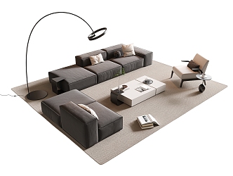 Modern Sofa Coffee Table Combination Multi-person Sofa Coffee Table Single Casual Sofa Chair Floor Lamp Carpet Side Table Accessories 3d model