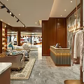 Elegant Modern Clothing Store With Glass Storefront Mannequins Displayed Clothes And Interior Lighting