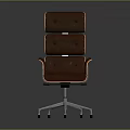 Brown Upholstered Office Chair With Multi-layer Backrest And Metal Swivel Base
