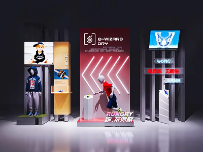 Modern Display Shelves With Digital Screens Mannequins And Apparel For Retail Exhibition 3d model