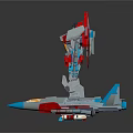 Colorful Robot Figure And Sleek Airplane Model Standing With Red White Blue Design