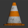 Orange And White Striped Traffic Cone With Orange Square Base On Gray Surface