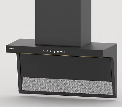 Black Modern Kitchen Range Hood With Digital Display Control Buttons And Mesh Filter 3d model