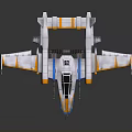 Futuristic Space Shuttle Design With White Blue Yellow Wings And Thrusters In Space