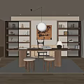 Warm Minimalist Study Room Interior With Wooden Desk Bookshelves And Pendant Light