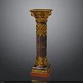 Classical Decorative Column With Gold Carvings Dark Brown Body And Red Base