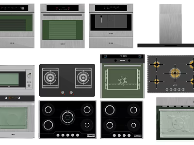Modern Kitchen Appliances Including Oven Range Hood Microwave And Gas Stove 3d model